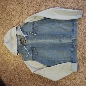 Denim and Gray Hoodie Jacket